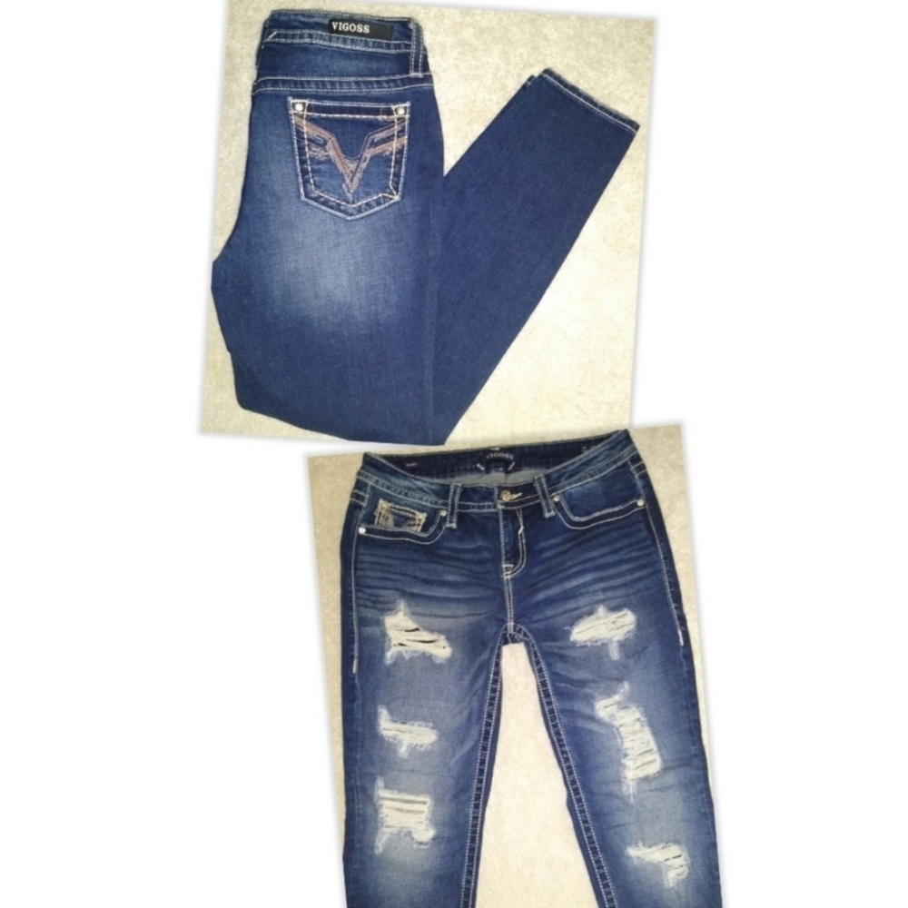 VIGOSS DISTRESSED BLUE JEANS SIZE 8